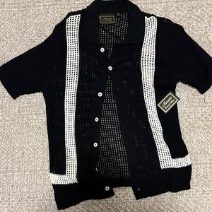 Masnie Black & White Knit Short-Sleeve Shirt